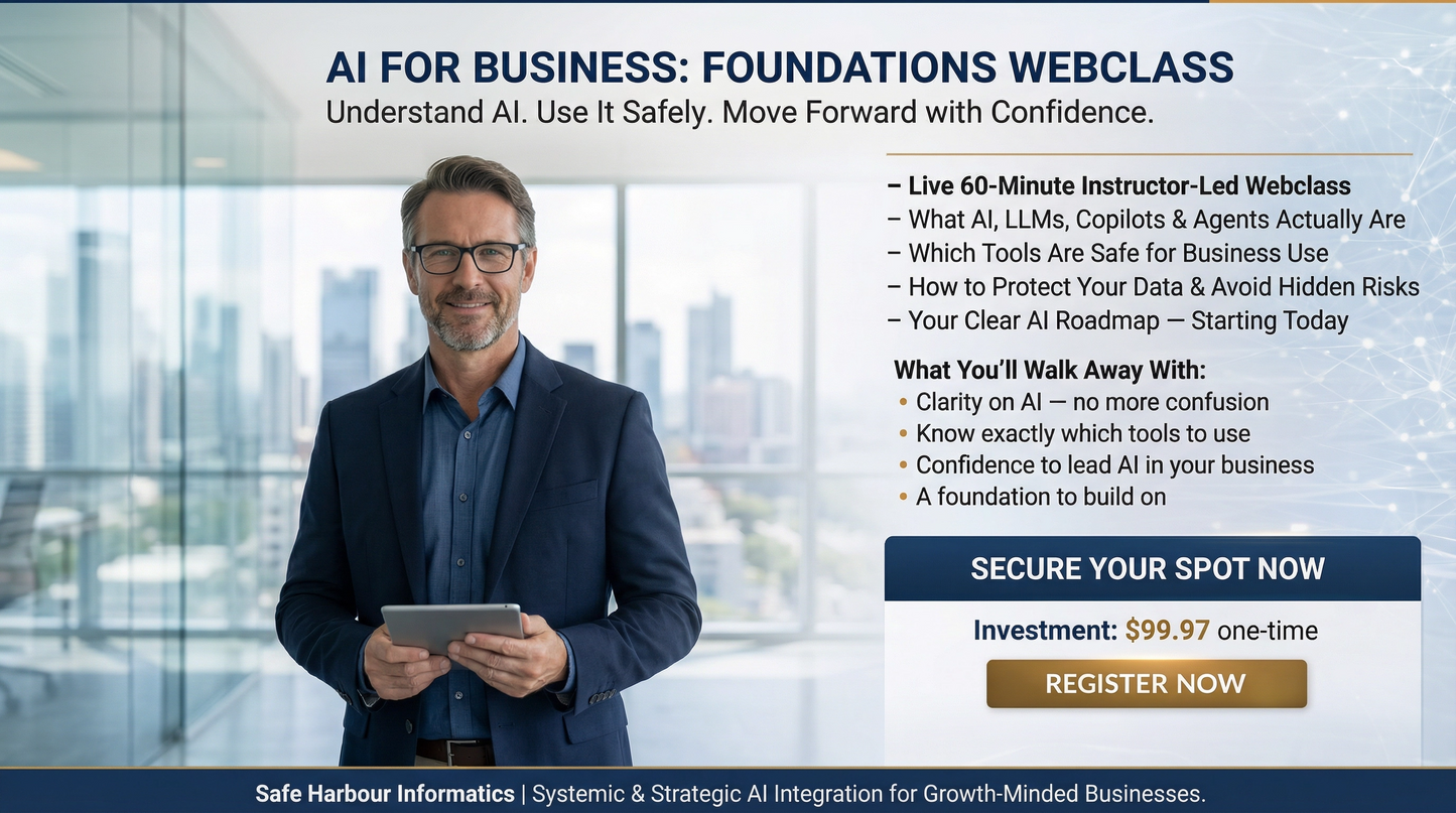 AI for Business Foundations: Live Webclass for Business Owners | Safe Harbour Informatics